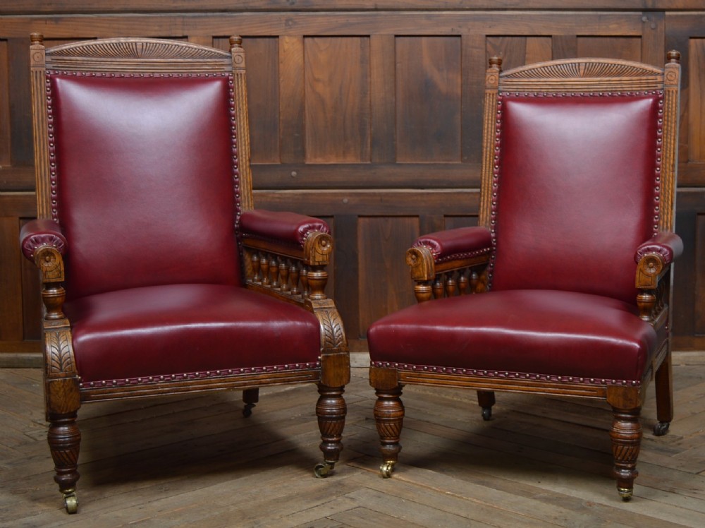 Pair of Edwardian Oak Library Chairs