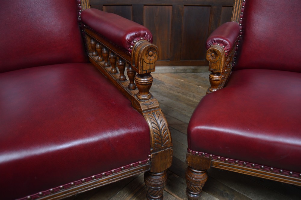 Pair of Edwardian Oak Library Chairs View III