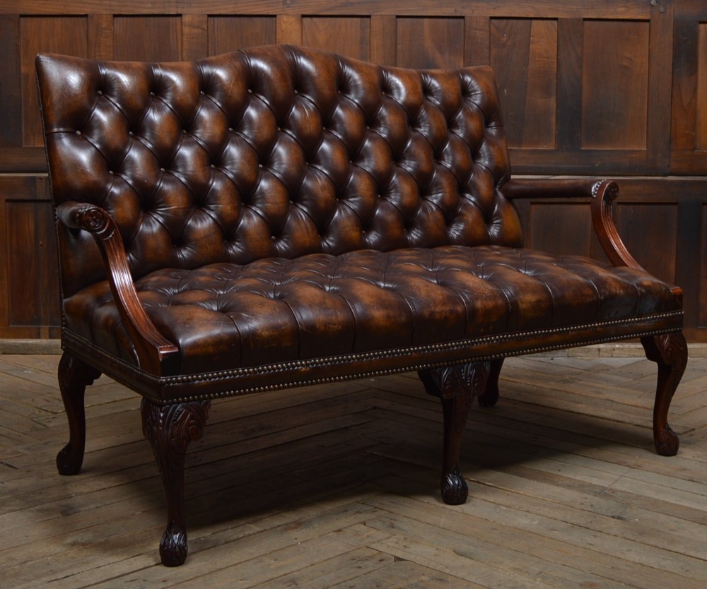 Brown Leather Chesterfield Settee