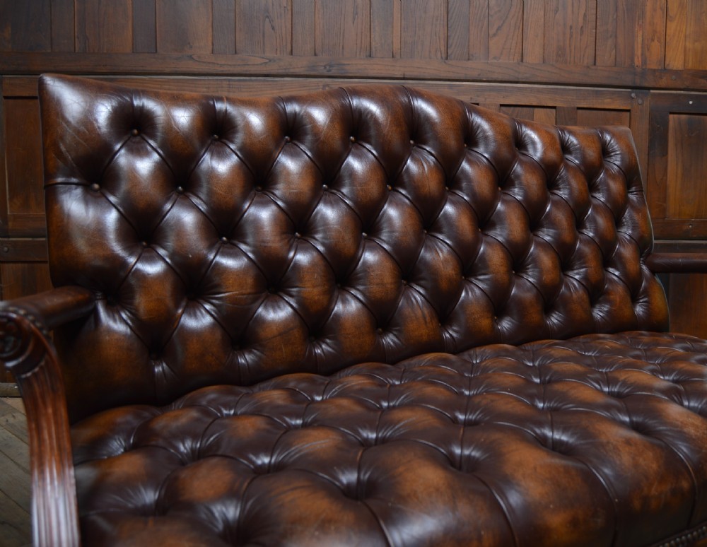Brown Leather Chesterfield Settee View VII