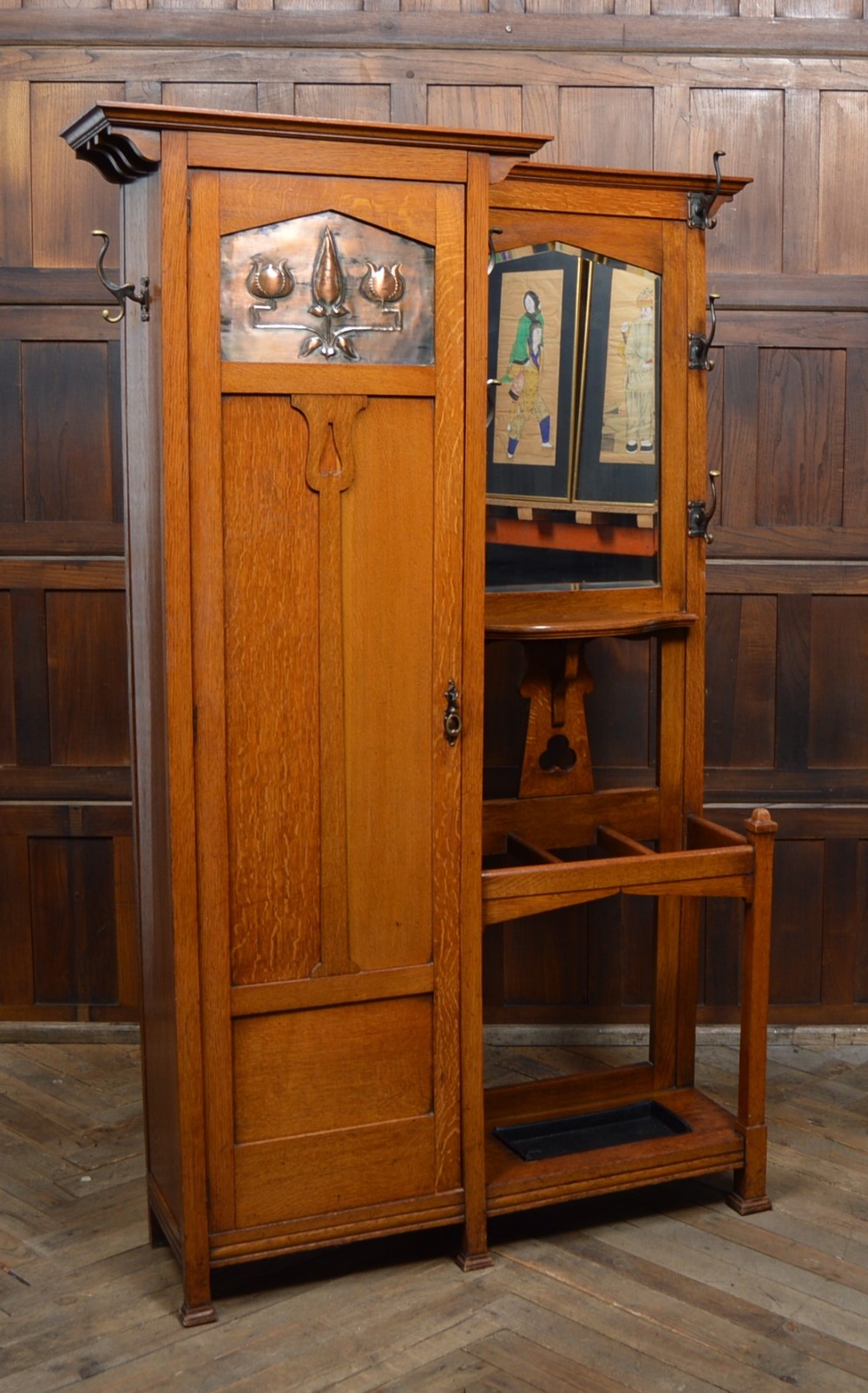 Arts and Crafts Oak Hall Stand/ Robe