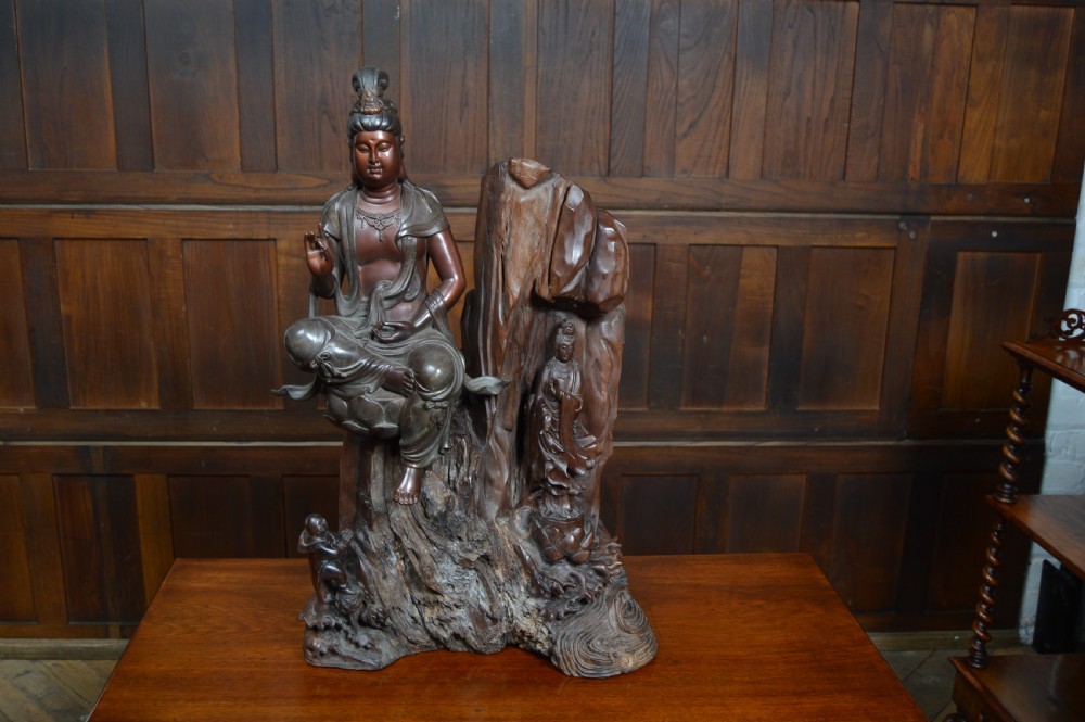 Guanyin Bodhisattva bronze with Root Wood Stand View IV