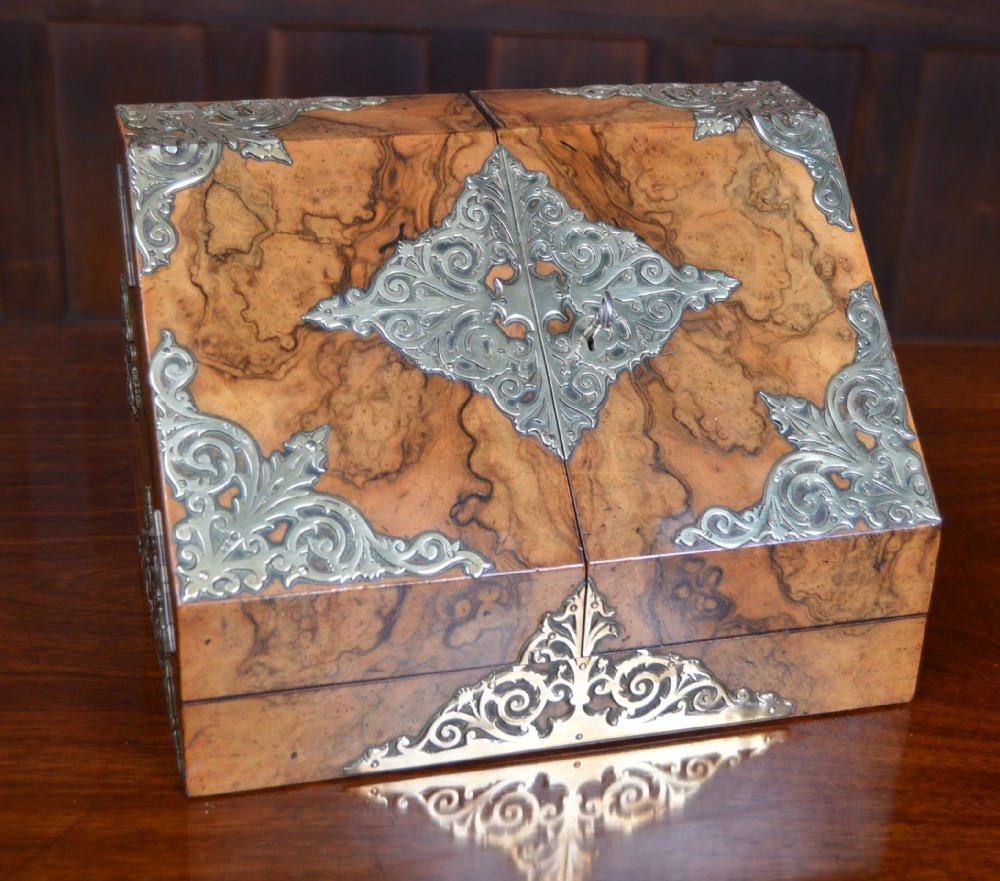 Victorian Burr Walnut and Brass Stationery Box