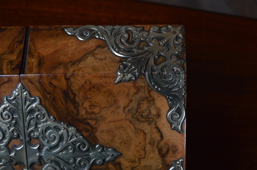 Victorian Burr Walnut and Brass Stationery Box View V