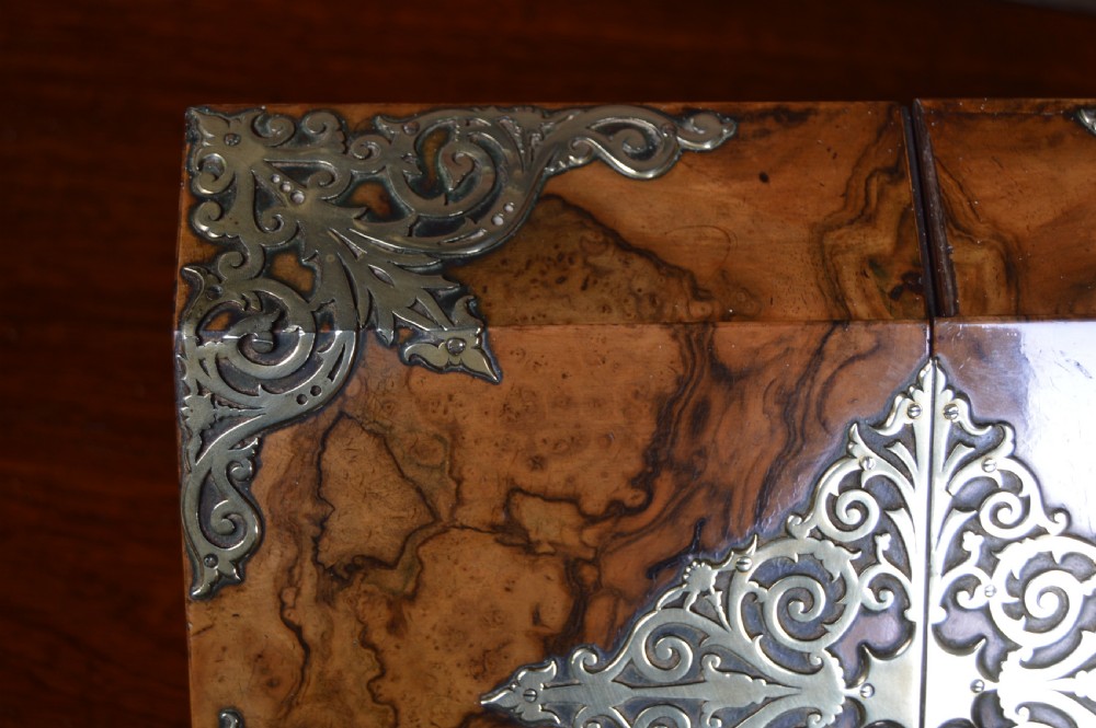 Victorian Burr Walnut and Brass Stationery Box View VI