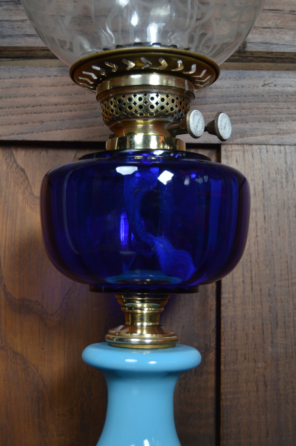 Blue Victorian Oil/ Paraffin Lamp View III