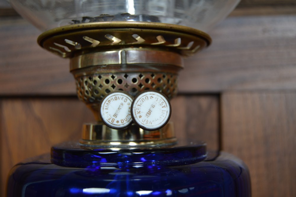 Blue Victorian Oil/ Paraffin Lamp View V