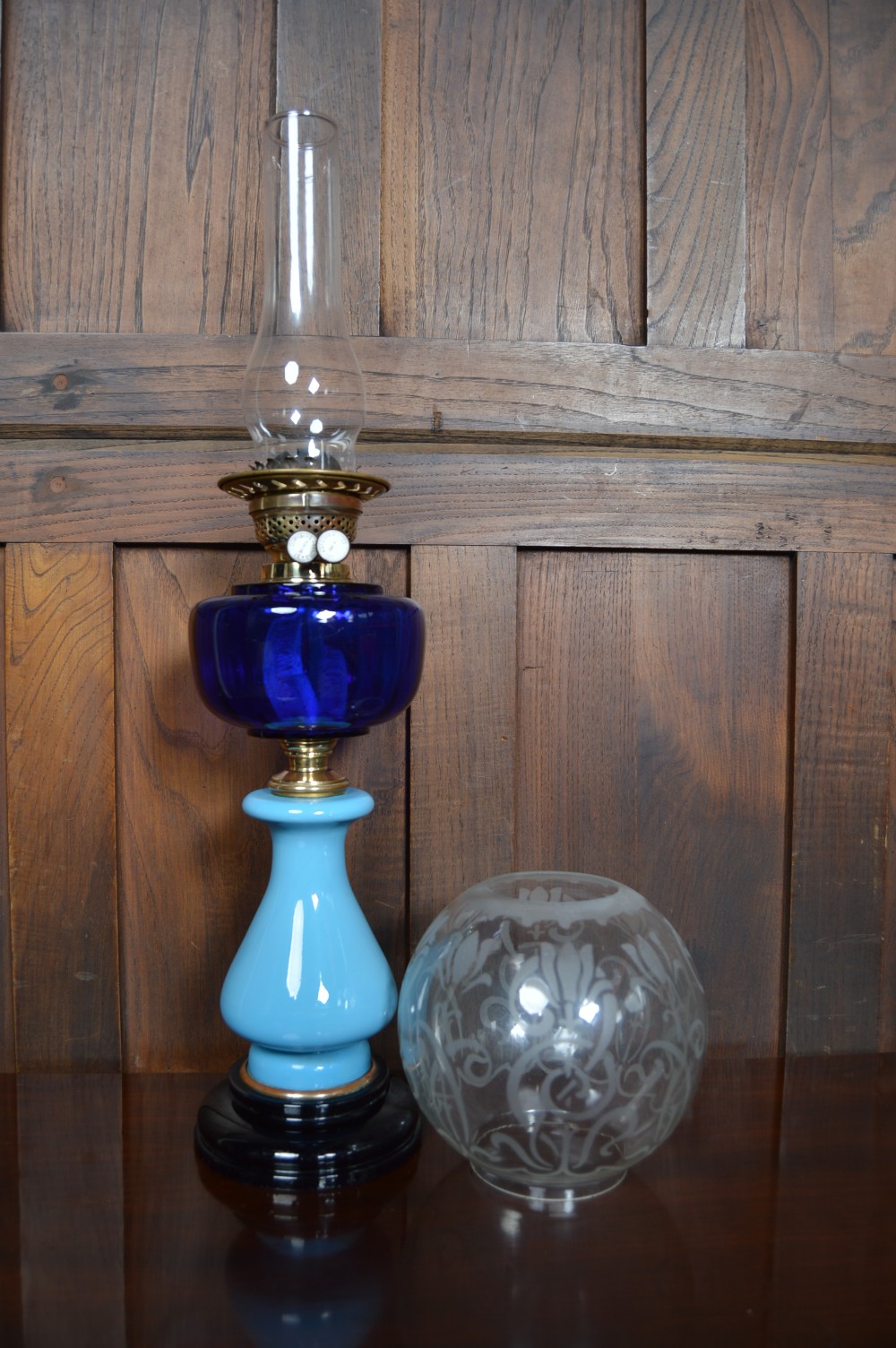 Blue Victorian Oil/ Paraffin Lamp View VI