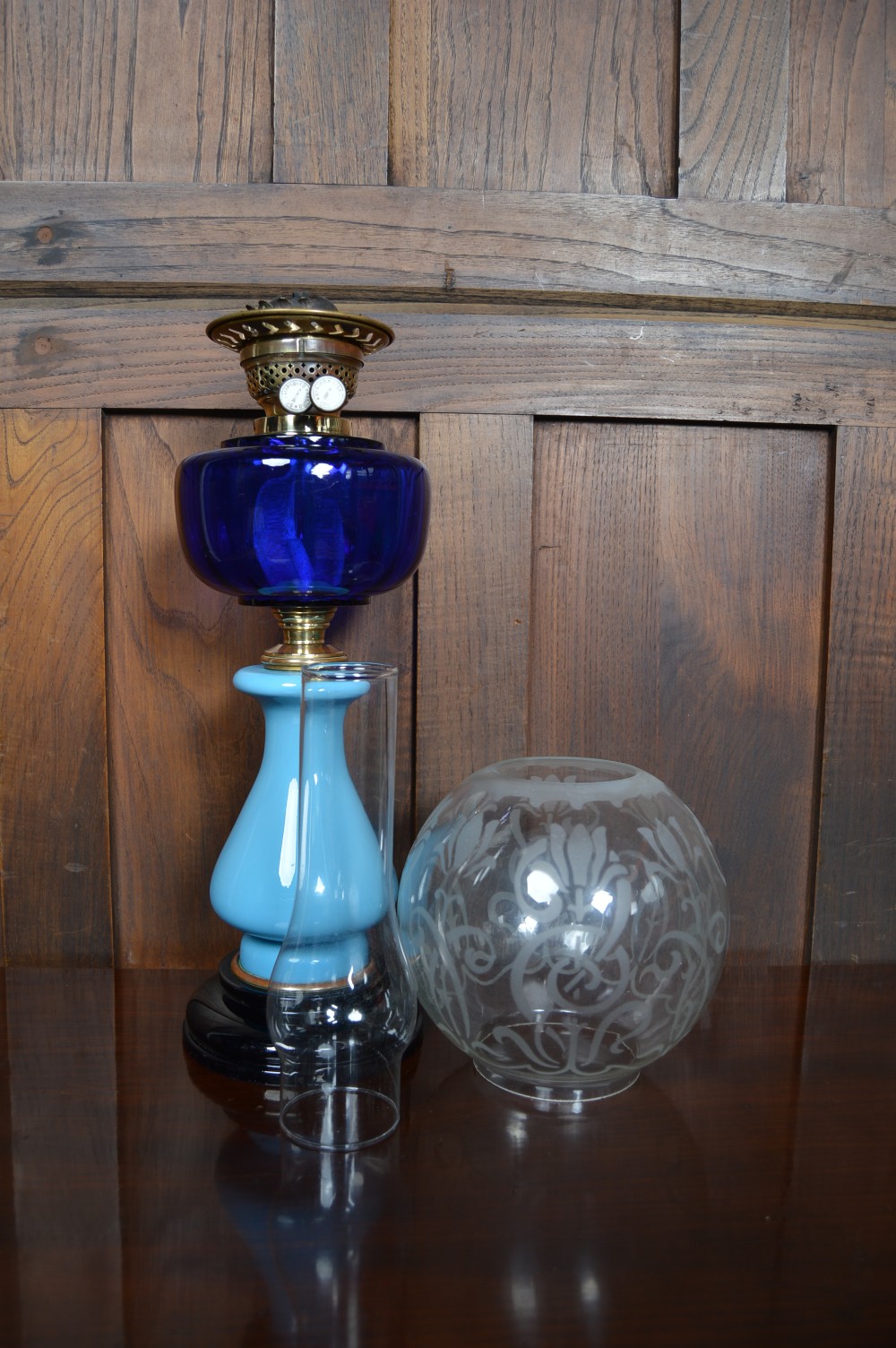 Blue Victorian Oil/ Paraffin Lamp View VII