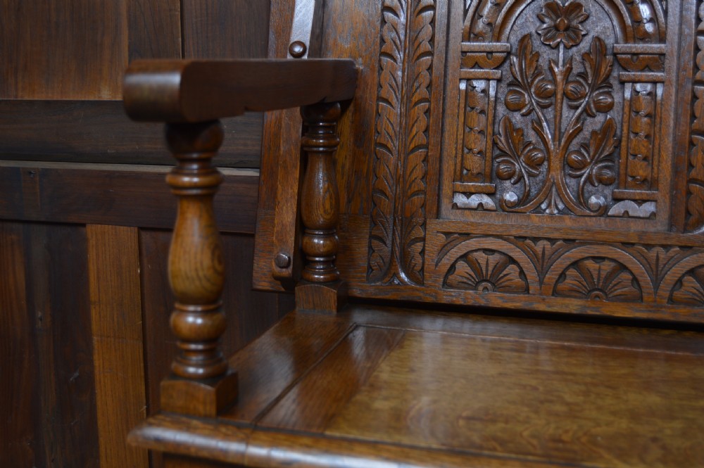 Edwardian Oak Monk's Bench / Hall Seat/ Settle View IV