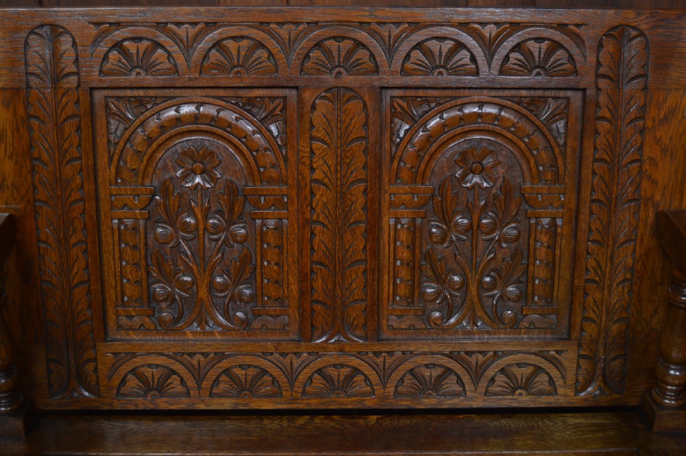 Edwardian Oak Monk's Bench / Hall Seat/ Settle View VI
