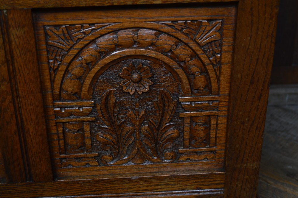 Edwardian Oak Monk's Bench / Hall Seat/ Settle View X