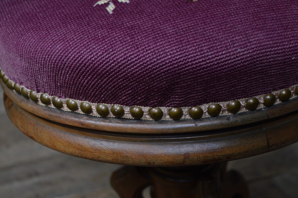 Victorian Walnut Adjustable Piano Stool View VIII