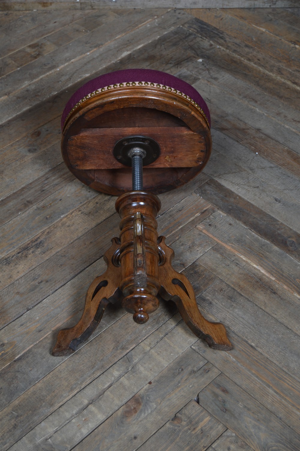 Victorian Walnut Adjustable Piano Stool View IX