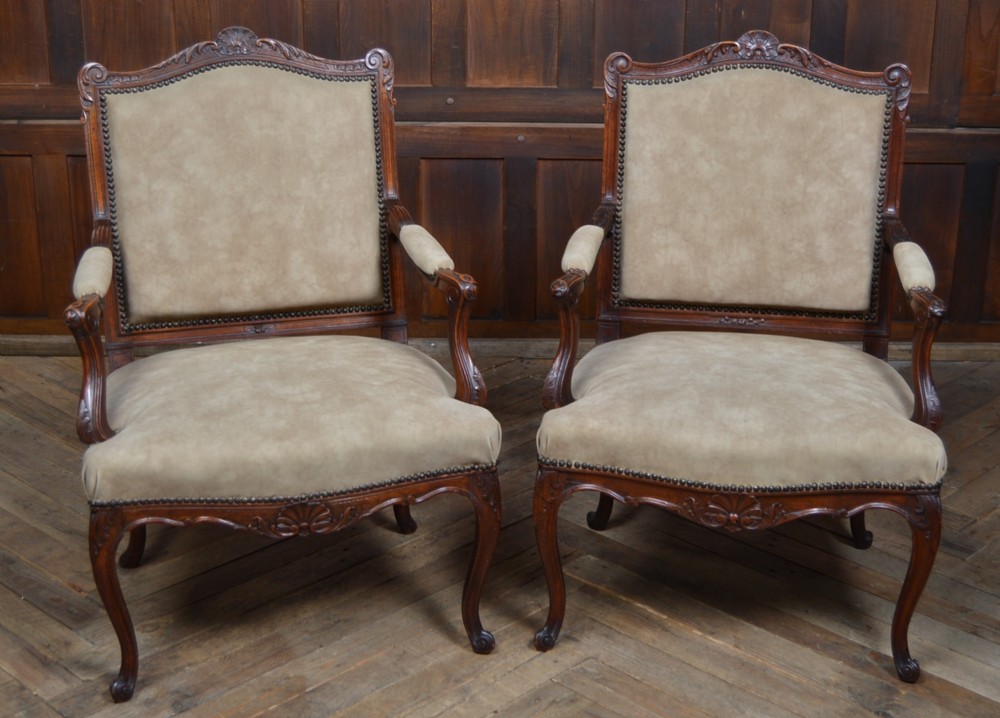 Pair of Victorian French Walnut Armchairs