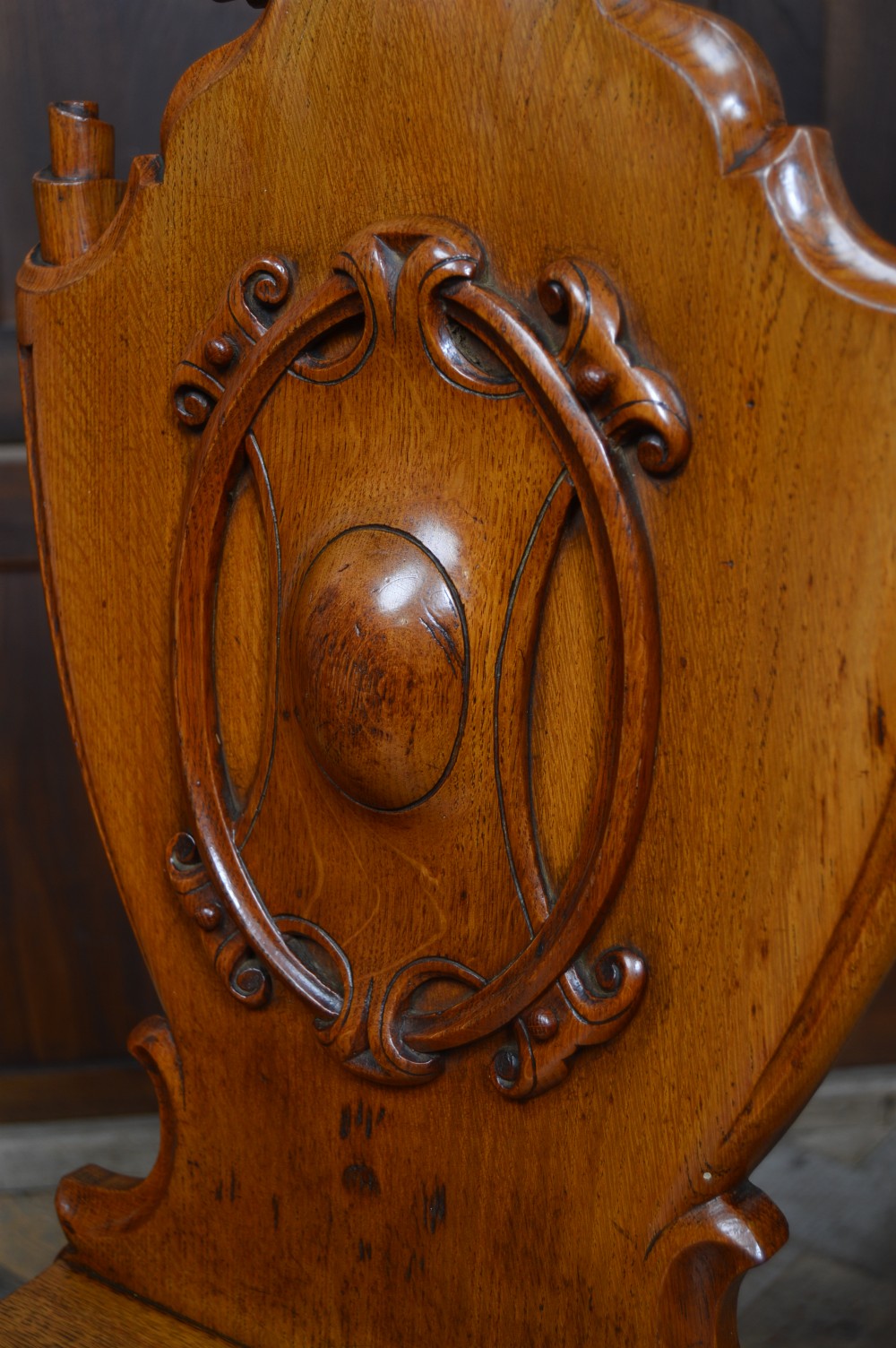 Pair of Victorian Oak Hall Chairs View XIV