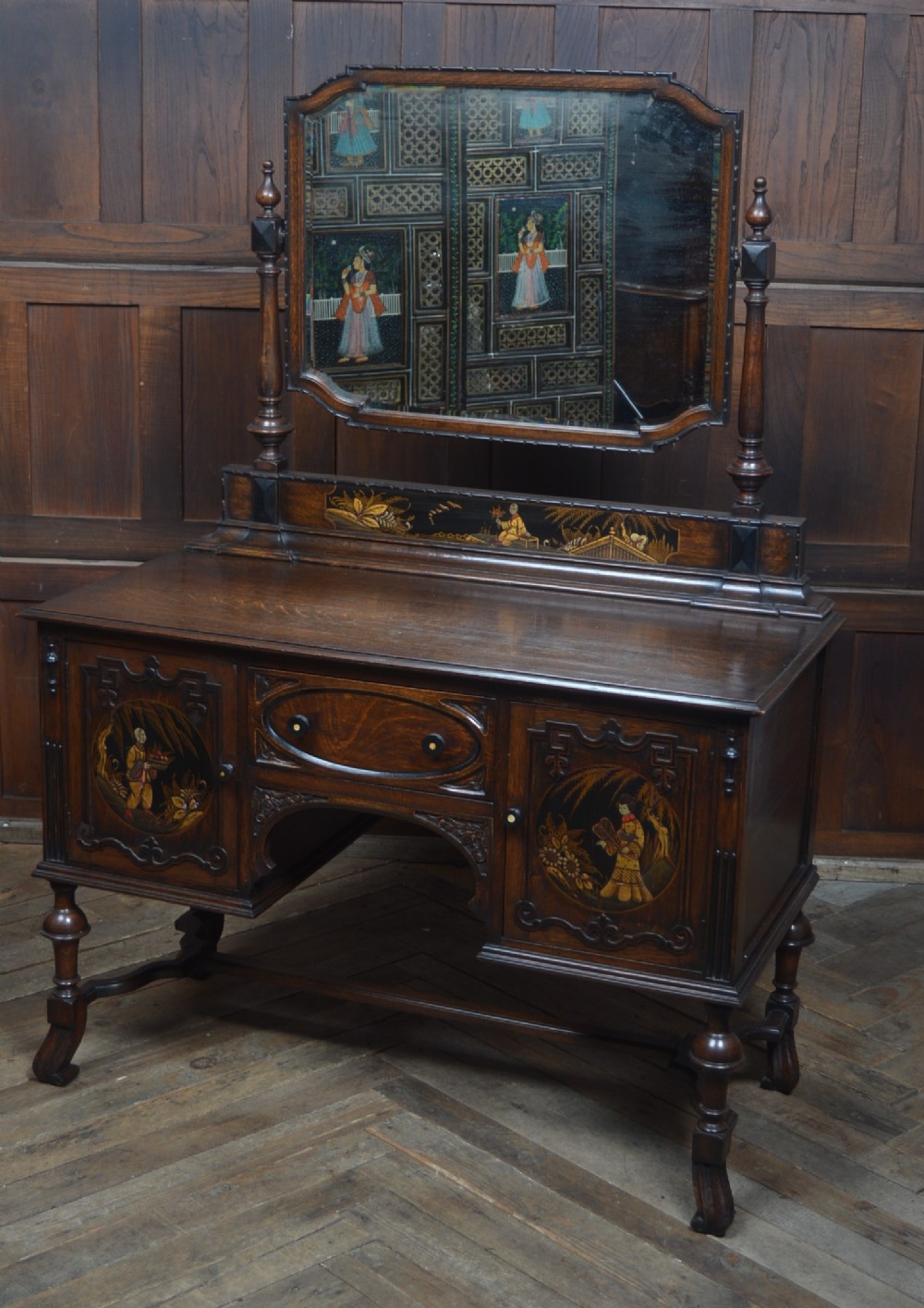 Edwardian Chinoiserie Oak Dressing Table