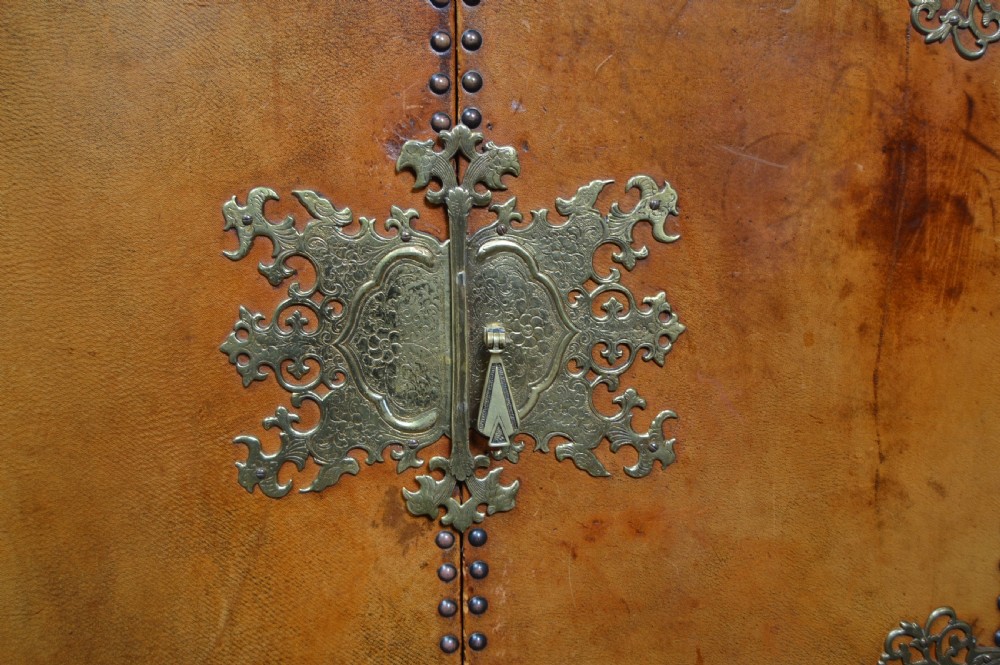 Jacobean style Leather and Oak Cabinet View III