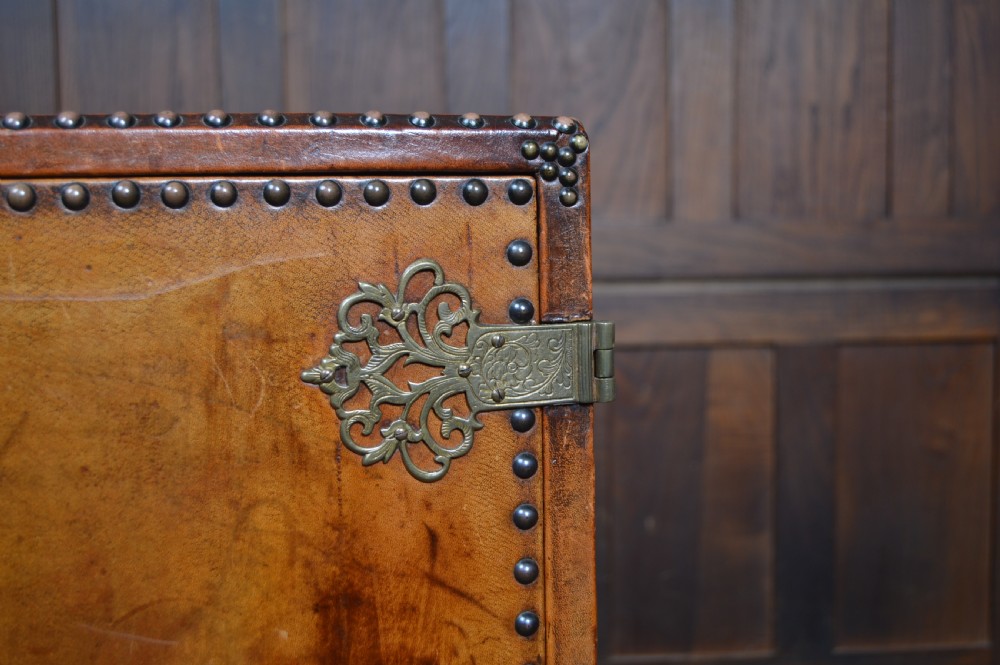 Jacobean style Leather and Oak Cabinet View IV