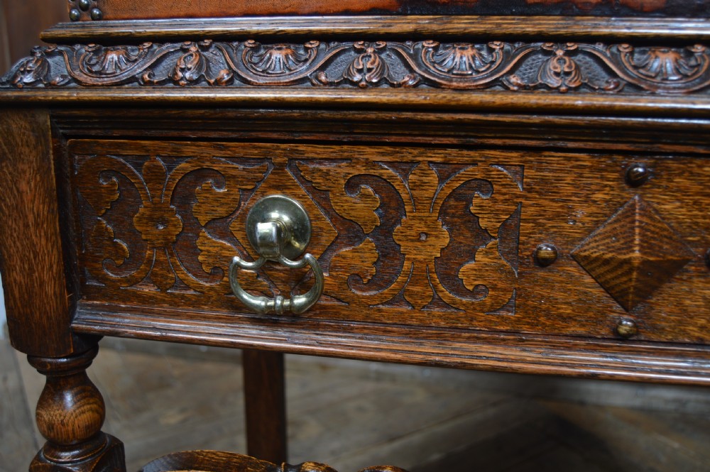 Jacobean style Leather and Oak Cabinet View VIII