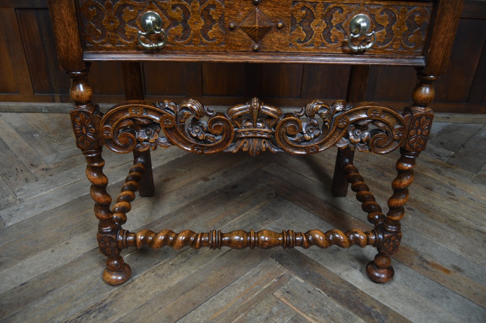Jacobean style Leather and Oak Cabinet View IX