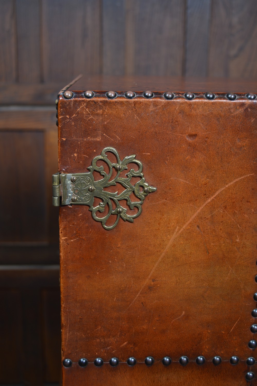 Jacobean style Leather and Oak Cabinet View XIII
