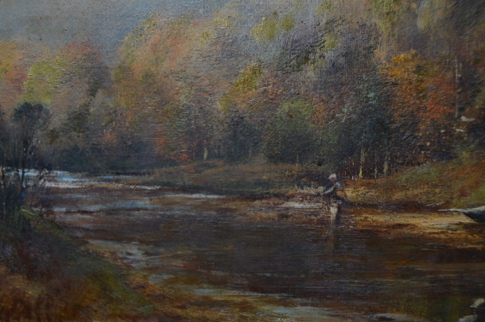 Victorian J.S MacDonald Oil Painting Salmon Fishing View V