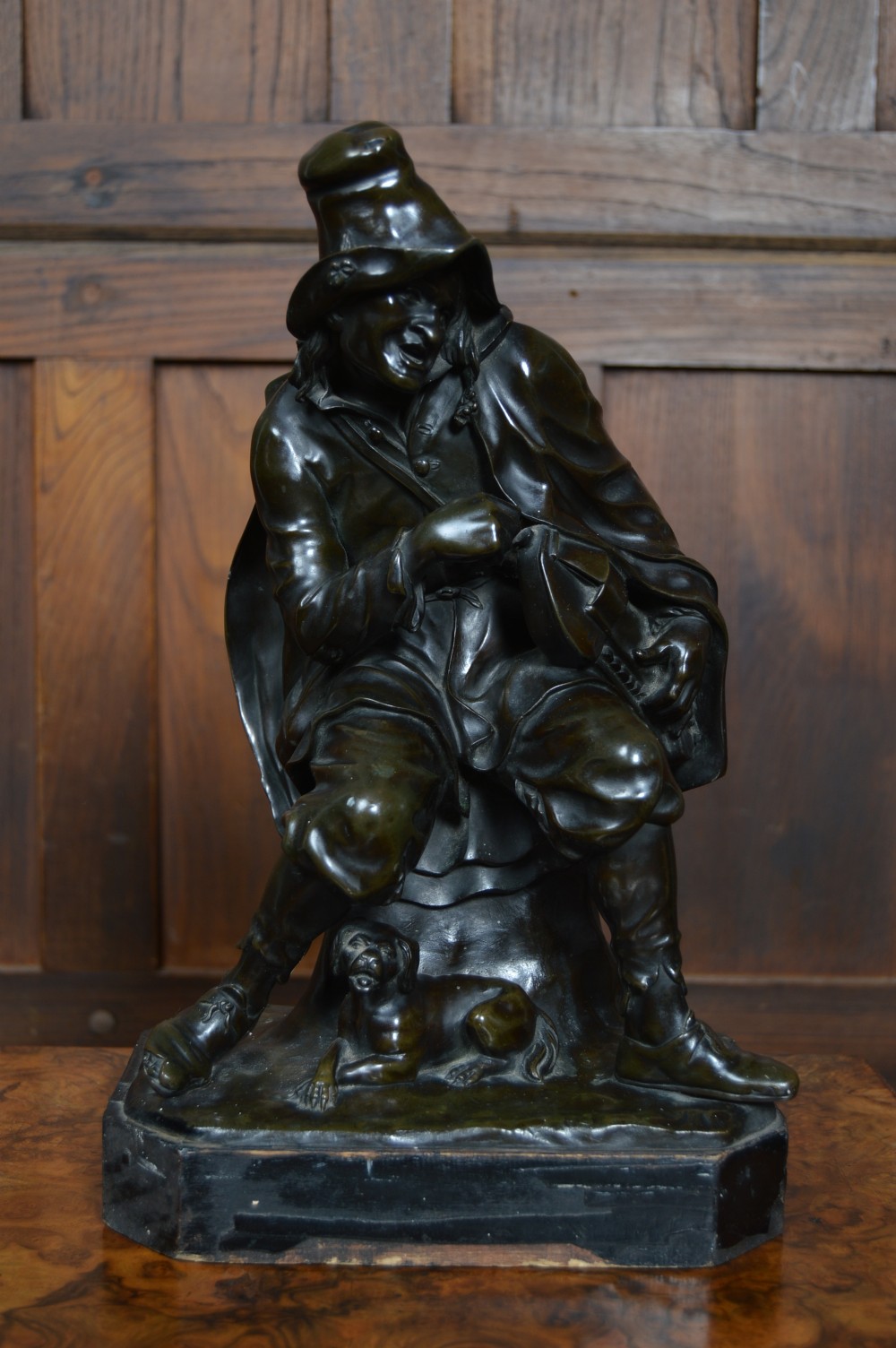 Victorian Bronze Male Figure Playing a Hurdy Gurdy