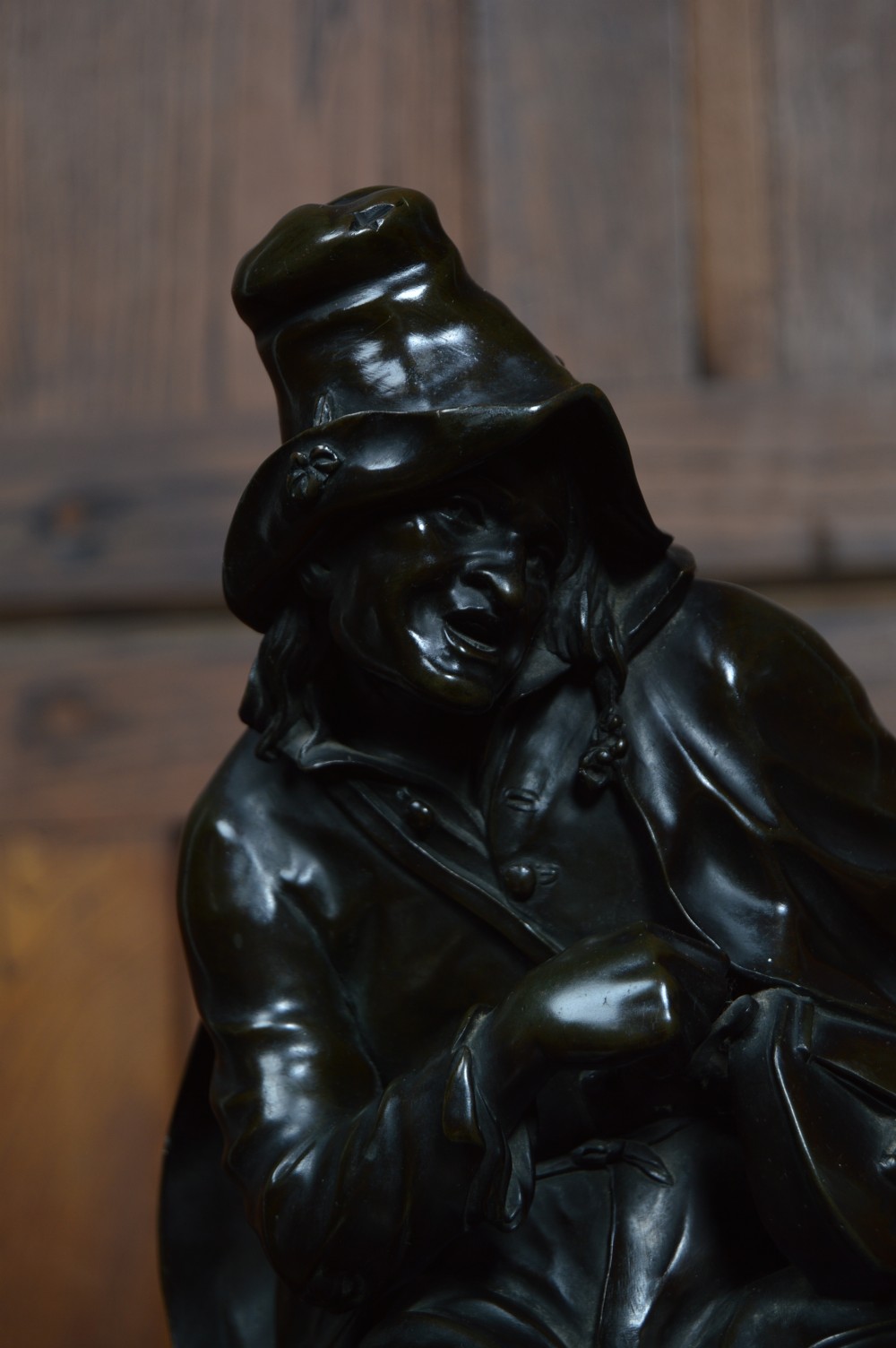 Victorian Bronze Male Figure Playing a Hurdy Gurdy View III