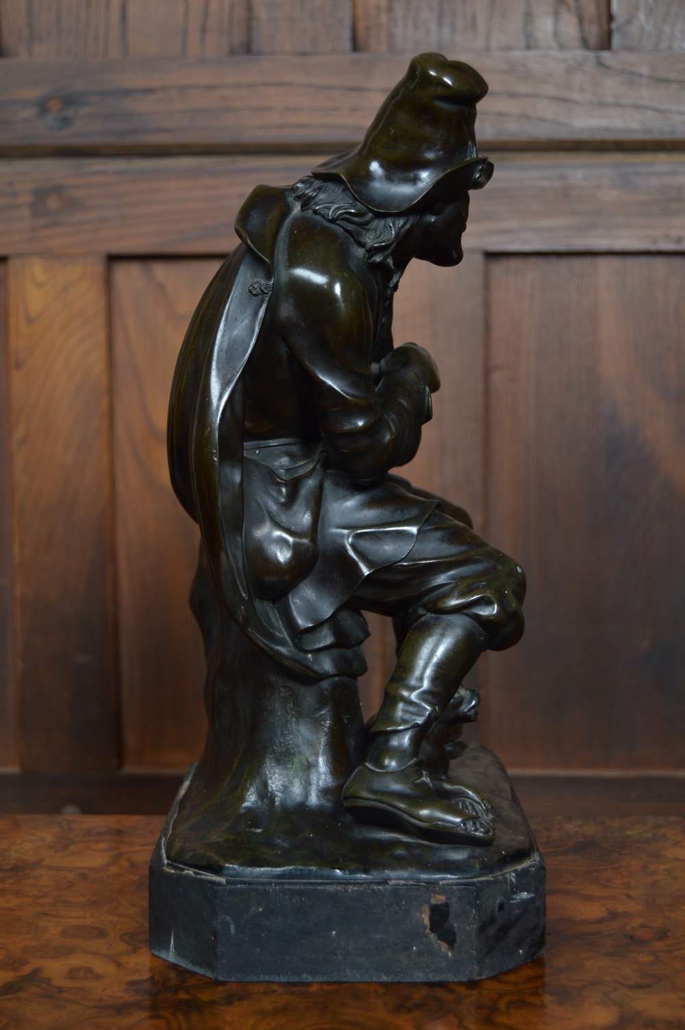 Victorian Bronze Male Figure Playing a Hurdy Gurdy View V