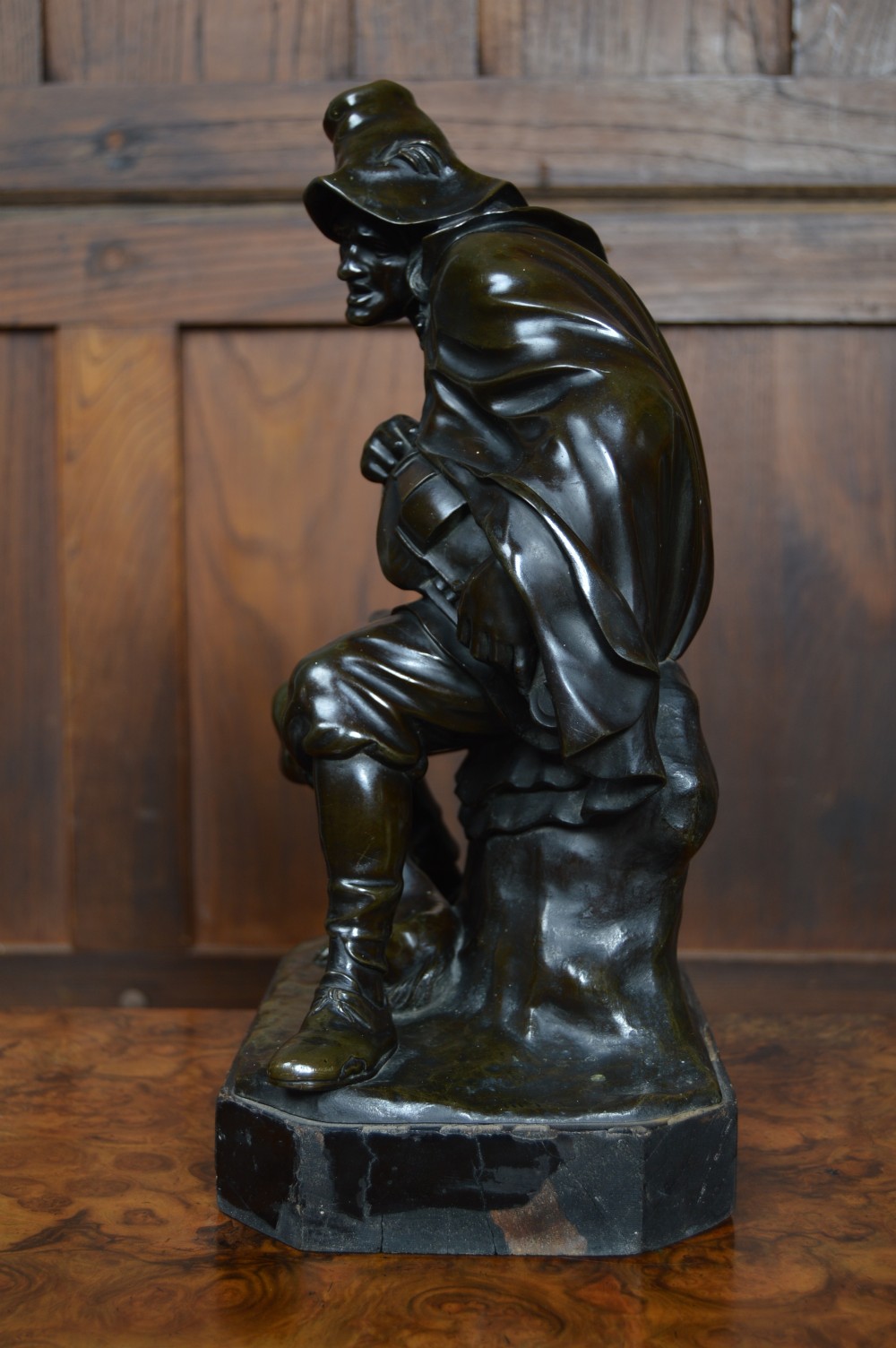 Victorian Bronze Male Figure Playing a Hurdy Gurdy View VII