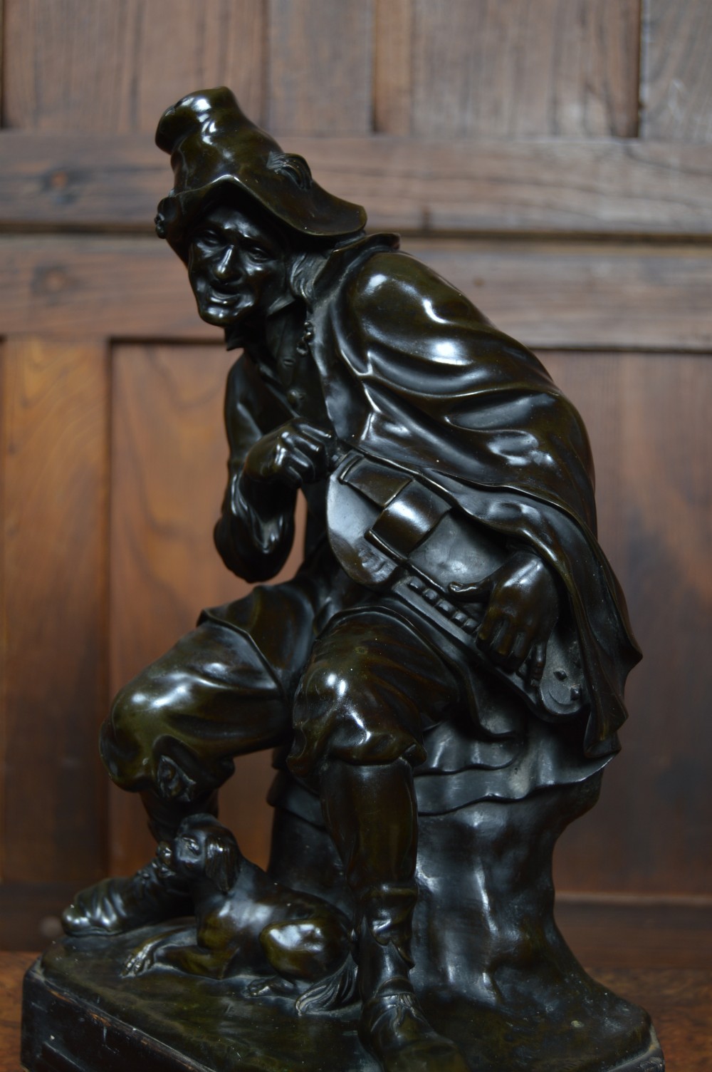 Victorian Bronze Male Figure Playing a Hurdy Gurdy View VIII