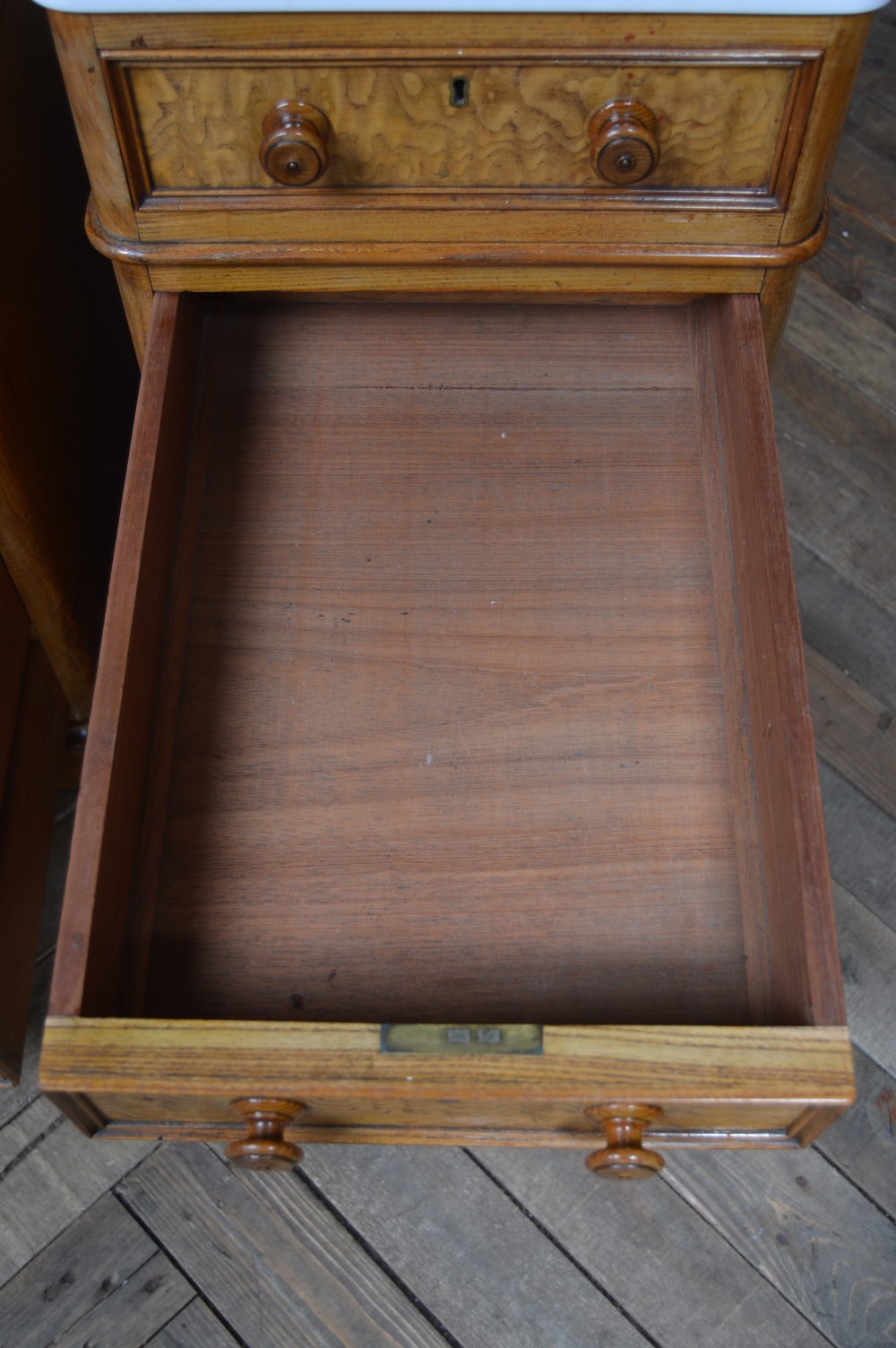Pair of Victorian Hungarian Ash Bedside Drawers  View IX