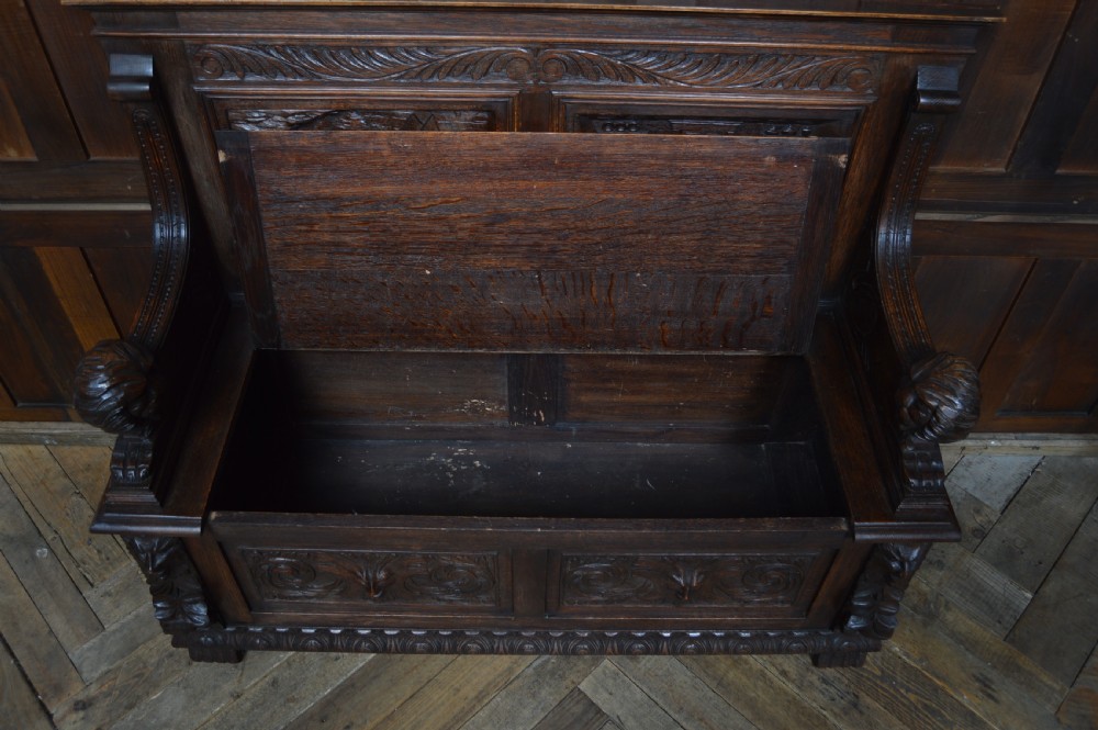 Victorian Oak Monk Bench View VIII