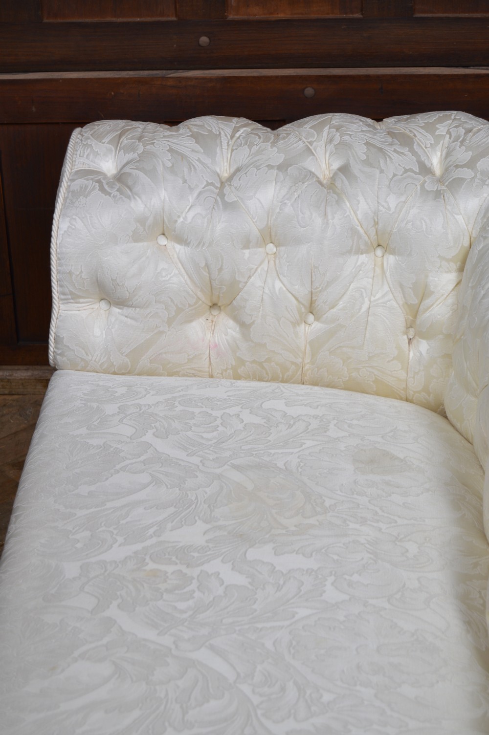 Victorian Oak Damask Sofa View XIII