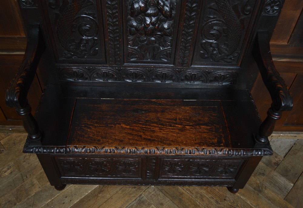 Victorian Oak Monk Bench / Settle View IX