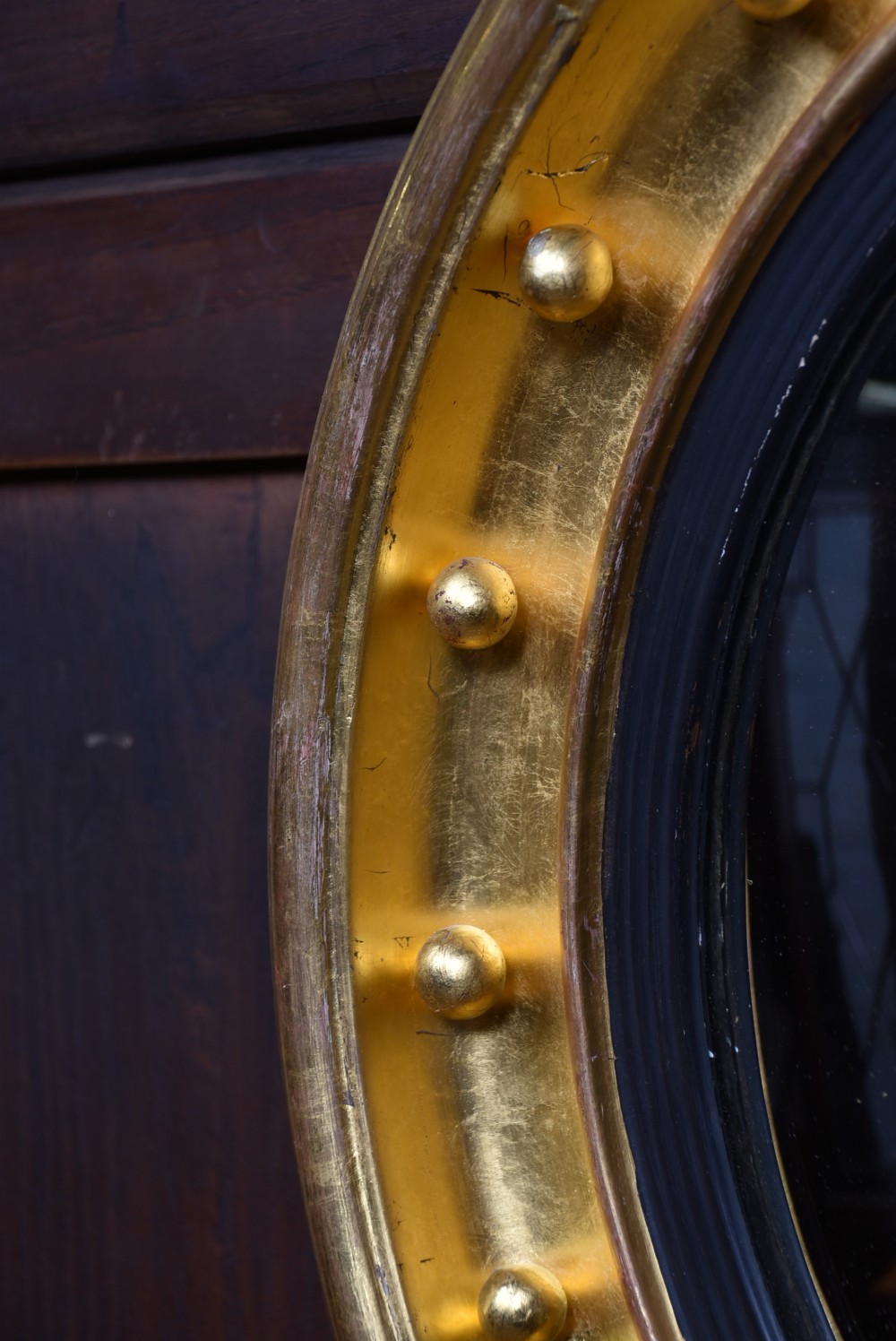 19th Century Round Gilt Convex Mirror View VII