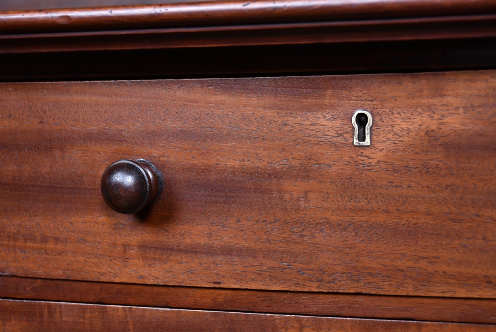 A tall Victorian mahogany Wellington chest with nine drawers, turned handles, and a side locking bar. View V