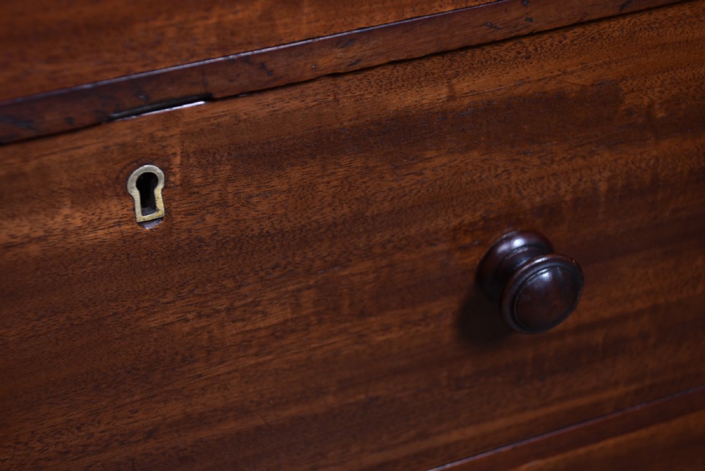 A tall Victorian mahogany Wellington chest with nine drawers, turned handles, and a side locking bar. View VI