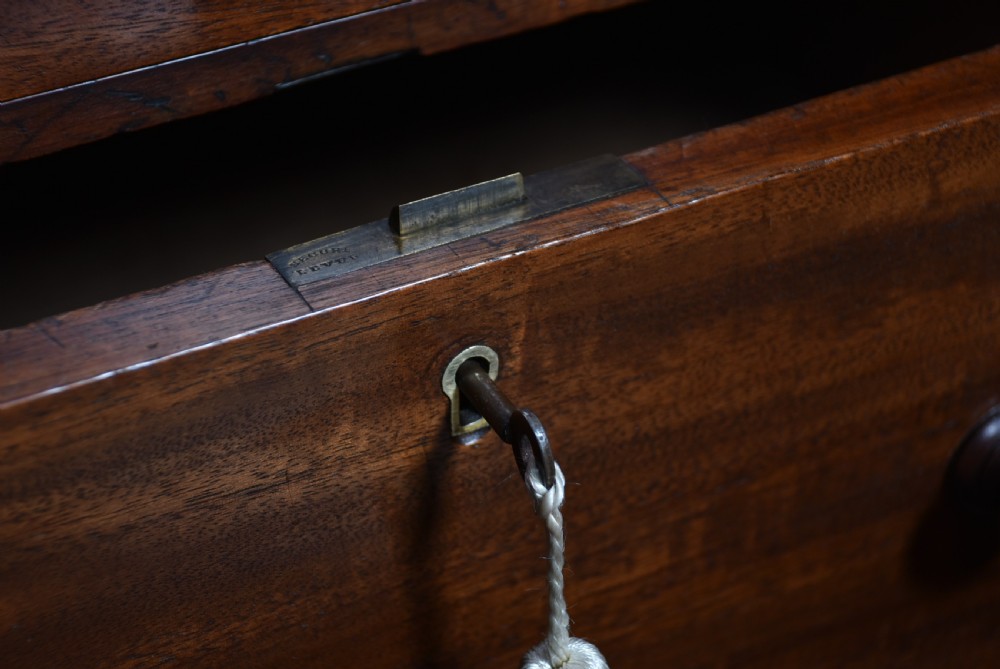 A tall Victorian mahogany Wellington chest with nine drawers, turned handles, and a side locking bar. View XIV