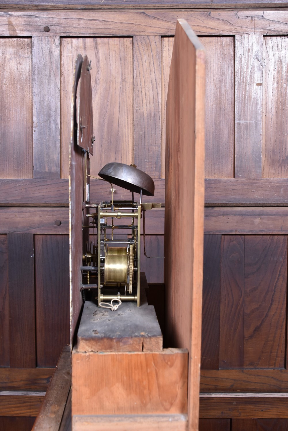 A nineteenth-century Scottish flame mahogany longcase clock featuring a swan-neck pediment, barley twist columns, and a hand-painted dial depicting sailing ships. View XXIII