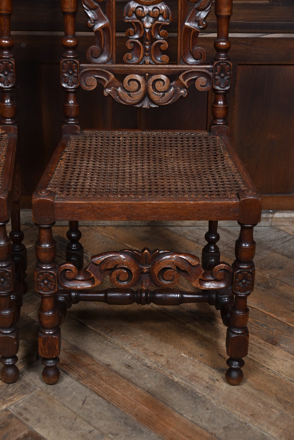 Pair of Victorian Oak Bergere Side Chairs View IX