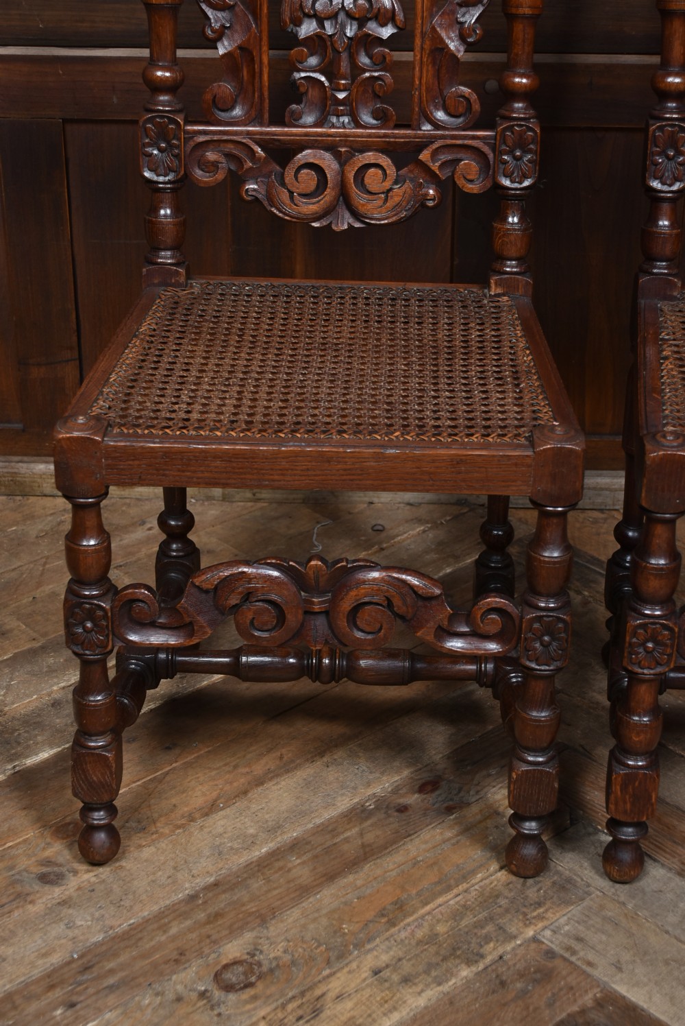 Pair of Victorian Oak Bergere Side Chairs View X