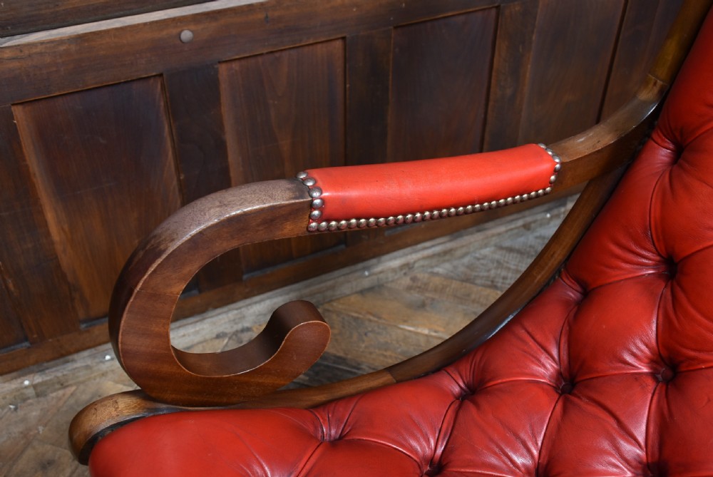 Red Leather Mahogany Chesterfield Slipper Chair View VI