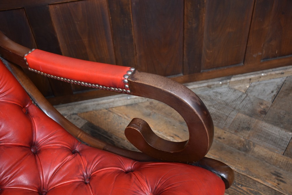 Red Leather Mahogany Chesterfield Slipper Chair View VII