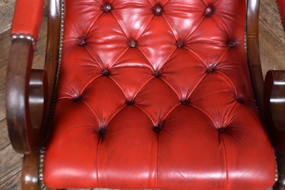 Red Leather Mahogany Chesterfield Slipper Chair View VIII