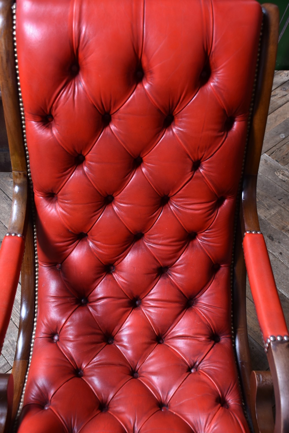 Red Leather Mahogany Chesterfield Slipper Chair View IX