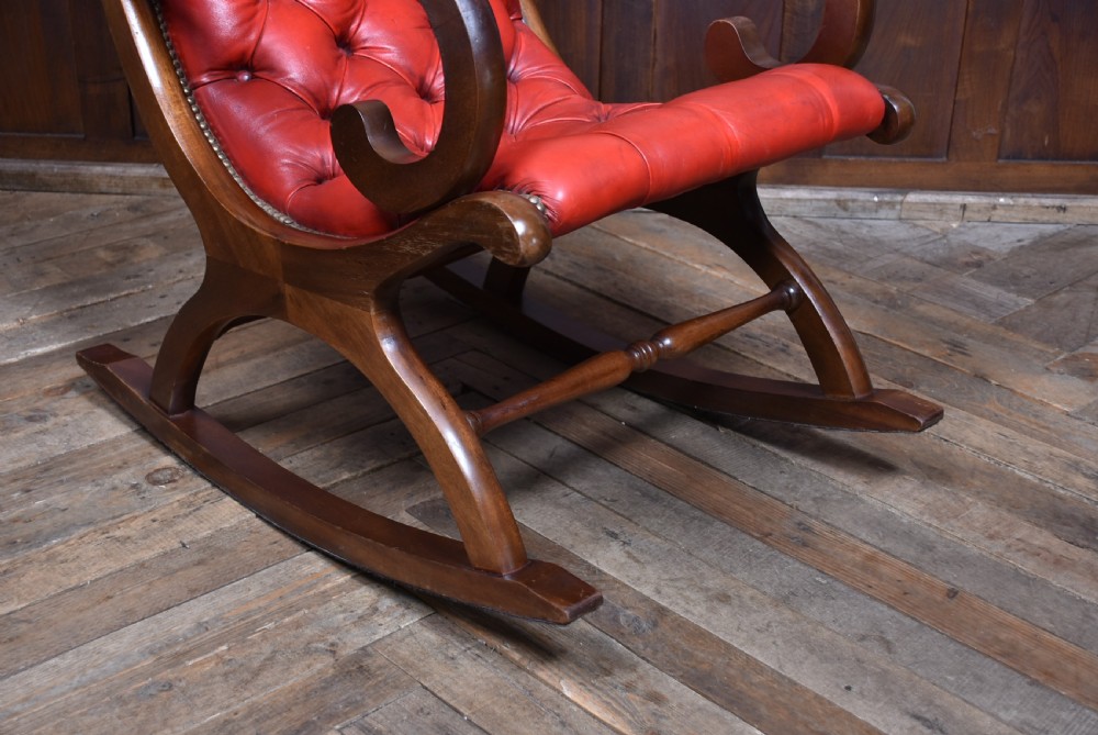 Red Leather Mahogany Chesterfield Slipper Chair View X