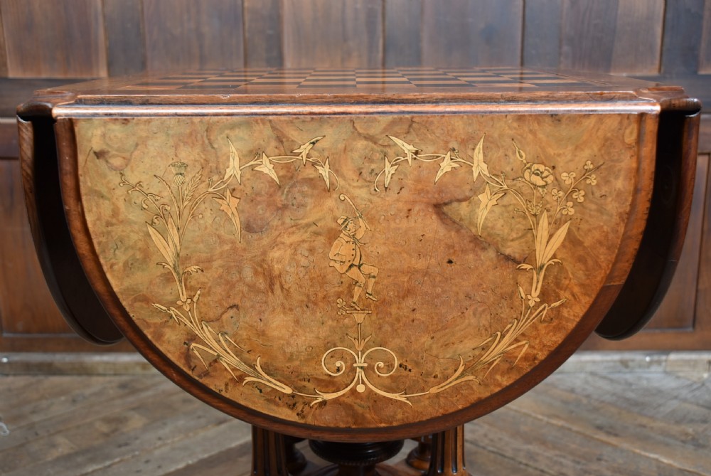 Victorian Walnut Drop-Leaf Games Table View XI