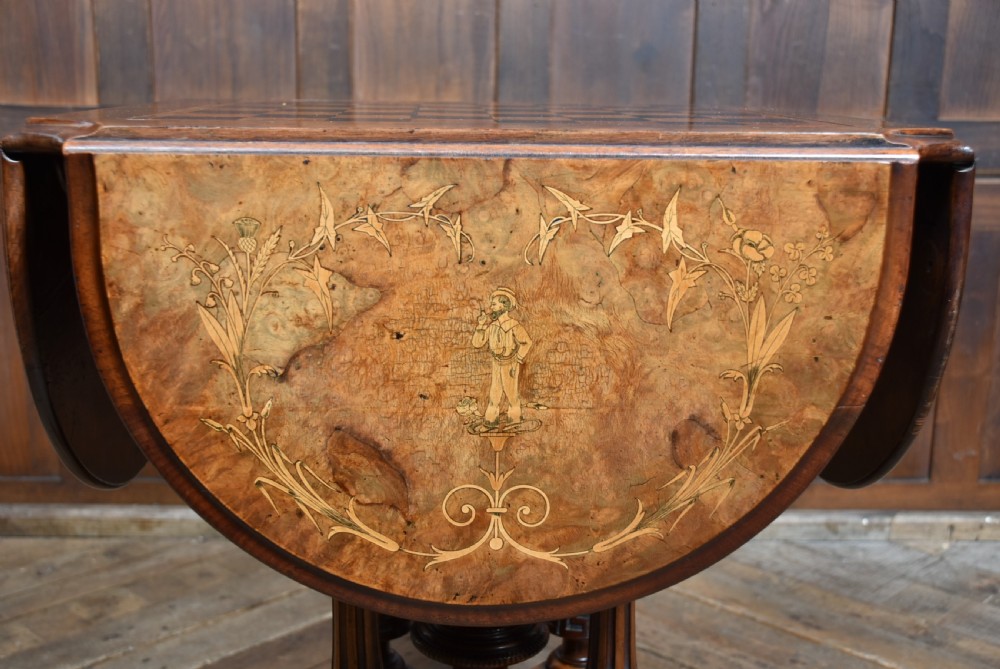 Victorian Walnut Drop-Leaf Games Table View XIV